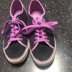 Lightly warn black and purple sneakers